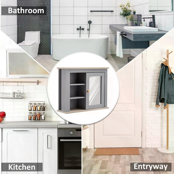 Bathroom Wall Mirror Cabinet with Door - Adjustable Shelving Storage Cupboard for Living Spaces, Grey - Ideal for Organizing Corridor & Room Essentials