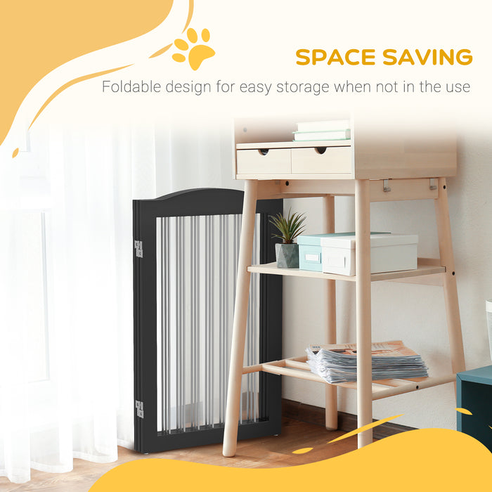 Freestanding Foldable Dog Gate with Two Support Feet - Perfect Barrier for Staircases, Hallways, and Doorways - Ideal for Pet Owners Seeking Safety and Flexibility