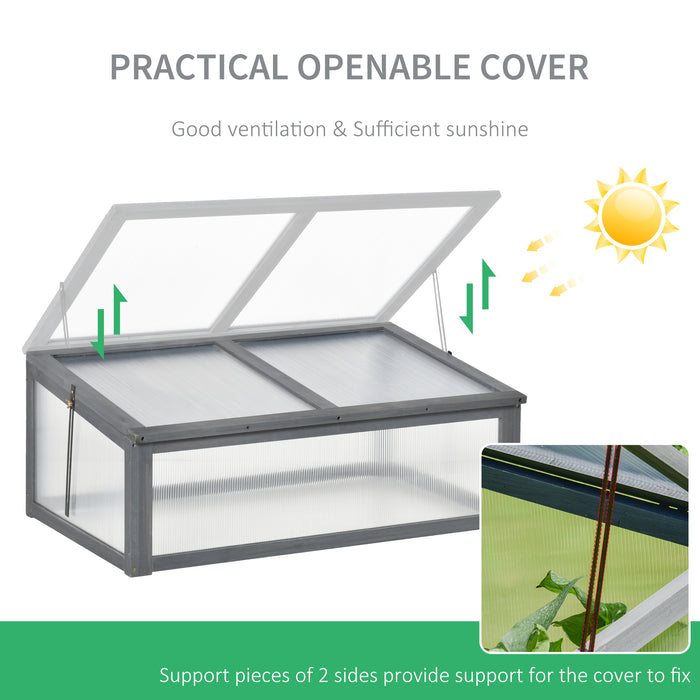 Wooden Framed Polycarbonate Greenhouse - Outdoor Cold Frame with Tilt-Top Lid and Durable PC Board, Brown Finish - Ideal for Protecting Plants and Seedling Growth, 100 x 65 x 40cm