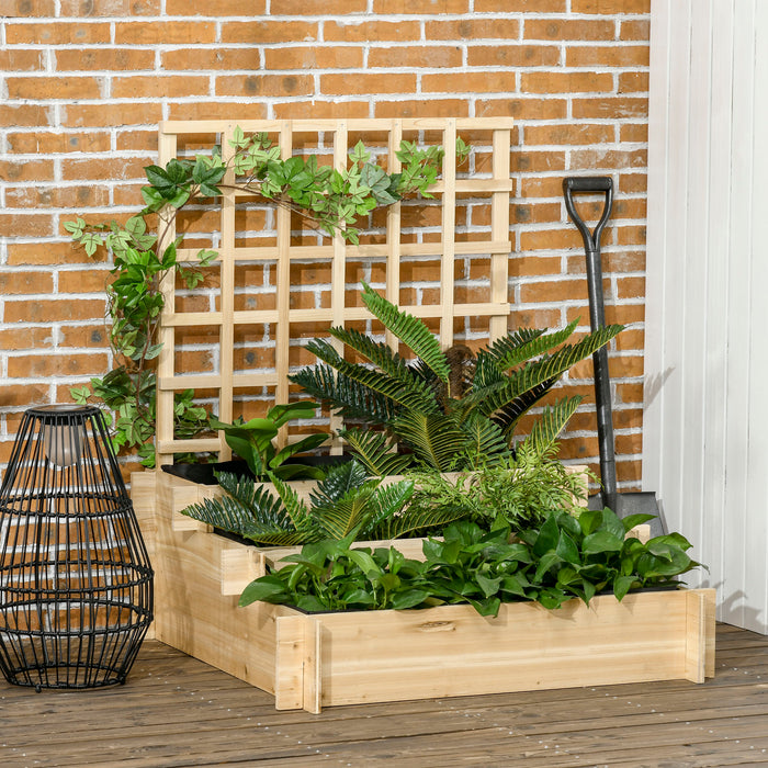 3 Tier Garden Planter with Trellis - Wooden Raised Beds for Vine Climbing, 95x95x110cm in Natural Tone - Ideal for Garden Enthusiasts and Urban Farmers