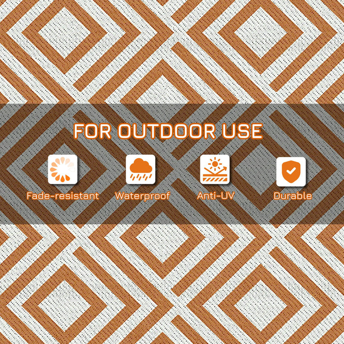 Reversible Waterproof Outdoor Rug with Carry Bag - Plastic Straw Mat, Ground Stakes Included, Ideal for Picnics, Beach, RV & Deck Use - Brown & White Durable Design for Excursions