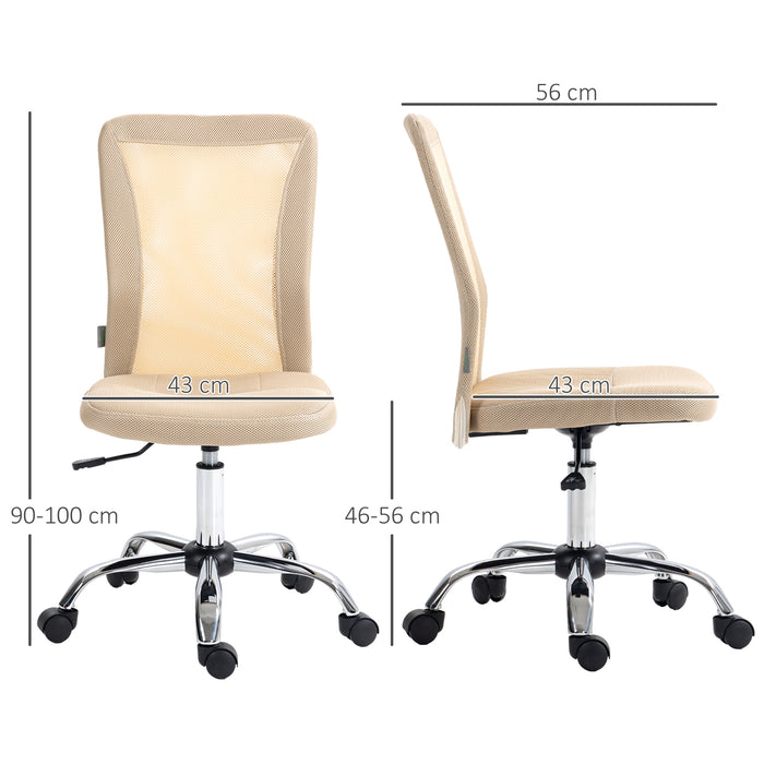 Mesh Office Chair with Adjustable Height - Armless Swivel Desk Chair with Wheels - Ideal for Study & Work Comfort, Beige
