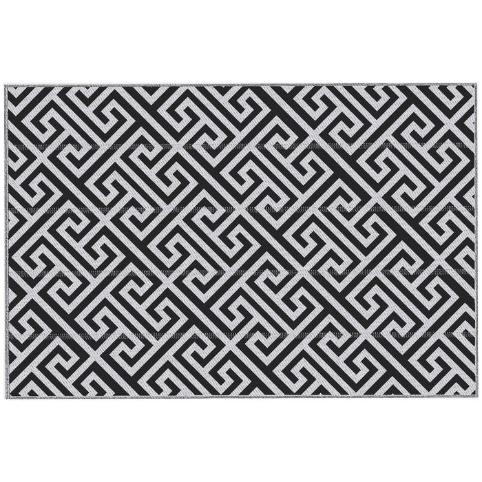 Outdoor Reversible Rug - 182 x 274 cm (6x9 ft) Plastic Straw Mat, Black & White - Perfect for RV Camping, Garden, Picnics, and Indoor Deck Use