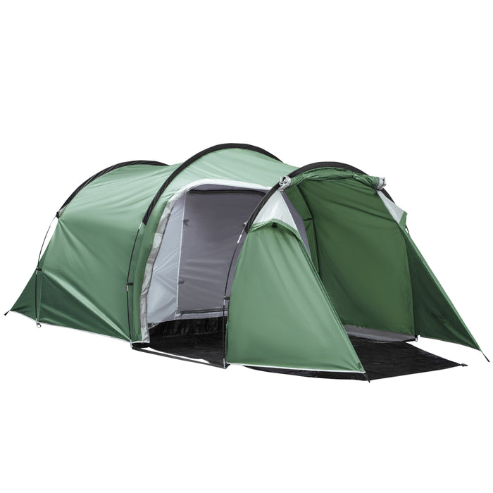 2-3 Person Tunnel Camping Tent - Sewn-in Groundsheet, Air Vents, 2000mm Waterproof Rainfly in Green - Ideal for Small Group Outdoor Adventures