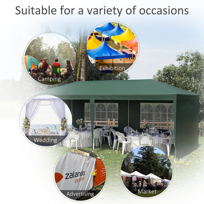 Outdoor Patio Party Tent - 6x3m Waterproof Gazebo Marquee with Side Panels and Windows, Green - Ideal Shelter for Events and Gatherings