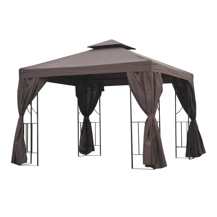 Garden Metal Gazebo 3x3m - Marquee Patio Wedding Party Tent with Canopy and Pavillion Sidewalls, Brown - Ideal Outdoor Shelter for Events and Gatherings