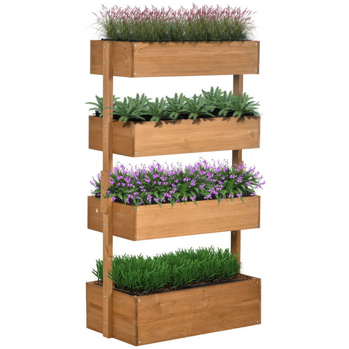 4-Tier Fir Wood Raised Garden Bed - 80cm x 45cm x 142cm Vertical Planter Box for Efficient Gardening - Ideal Elevated Plant Stand for Indoor & Outdoor Spaces
