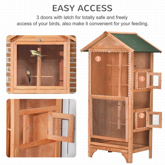 Outdoor Wooden Bird Aviary - Finch & Canary Habitat with Asphalt Roof & Removable Tray - Ideal for Garden or Patio Bird Keeping