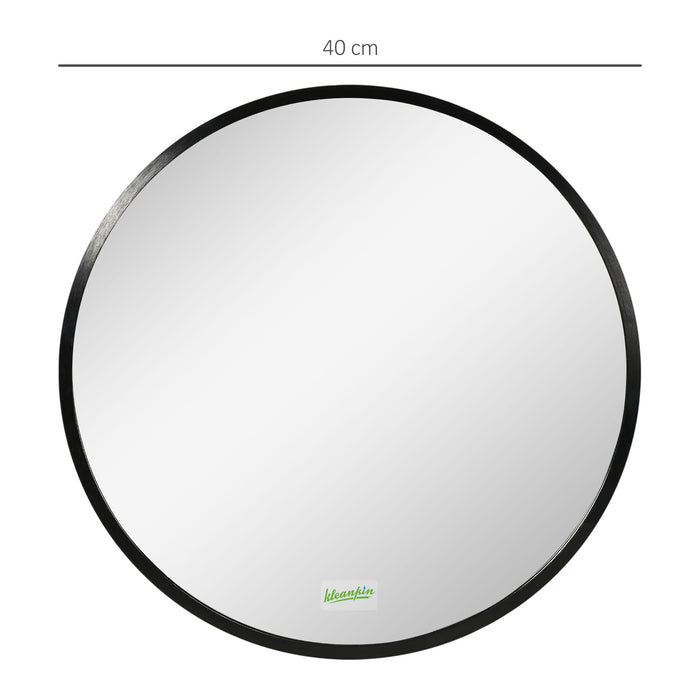 Aluminium-Framed Round Mirror - Contemporary Black Wall-Mounted Makeup Mirror for Bathroom or Living Room - Stylish Decor Enhancing Visual Space for Homes