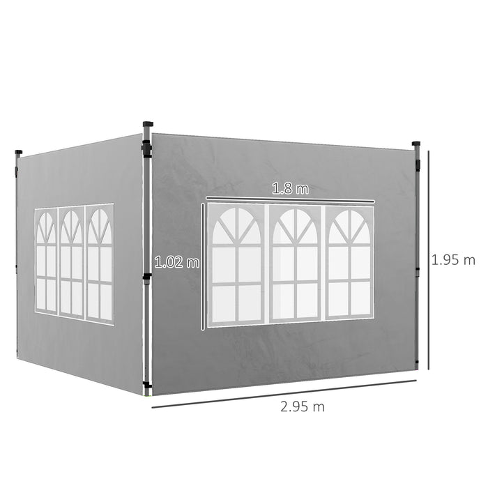 Gazebo Side Panels with Window - Fits 3x3m or 3x4m Pop Up Gazebos, Grey, 2-Pack - Easy Install Weather-Resistant Side Replacements for Outdoor Protection