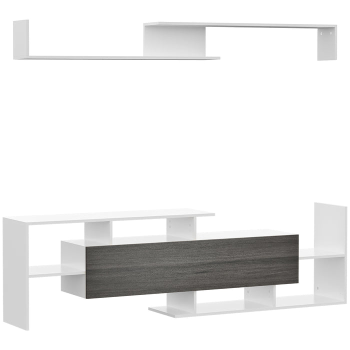 Wall-Mounted & Free-Standing TV Unit with Storage - Accommodates 65" and 50" TVs, Includes Wall Shelf & Cabinet - Perfect for Living Room and Bedroom, White & Grey Design