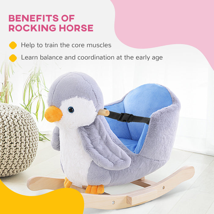 Colourful Plush Rocking Penguin with Musical Button - 32 Melodies, Wide Seat & Handlebar for Safe Riding - Ideal for Toddlers' Motor Skills Development
