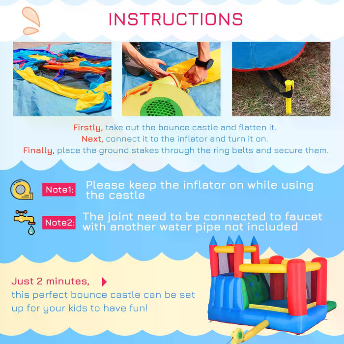 Kids 6-in-1 Inflatable Bouncy Castle with Water Slide - Bounce House with Jumping Area, Climbing Wall, Water Pool, Spray Gun, Basketball Hoop - Ultimate Summer Backyard Playland for Children