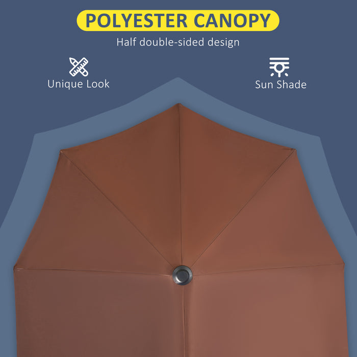 Half Parasol Market Umbrella - 2m Double-Sided Canopy with Crank Handle and Base for Garden and Balcony - Sun-shielding Coffee-Colored Shade for Outdoor Spaces