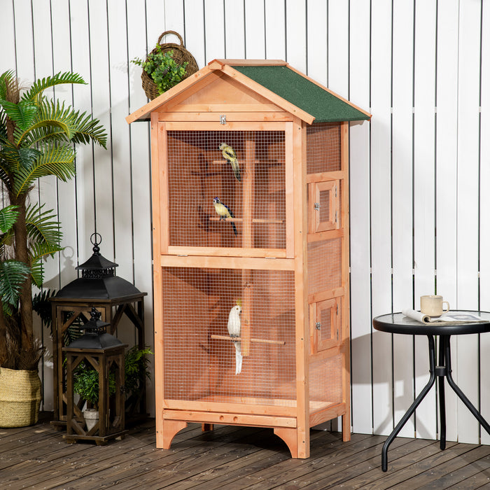 Outdoor Wooden Bird Aviary - Finch & Canary Habitat with Asphalt Roof & Removable Tray - Ideal for Garden or Patio Bird Keeping
