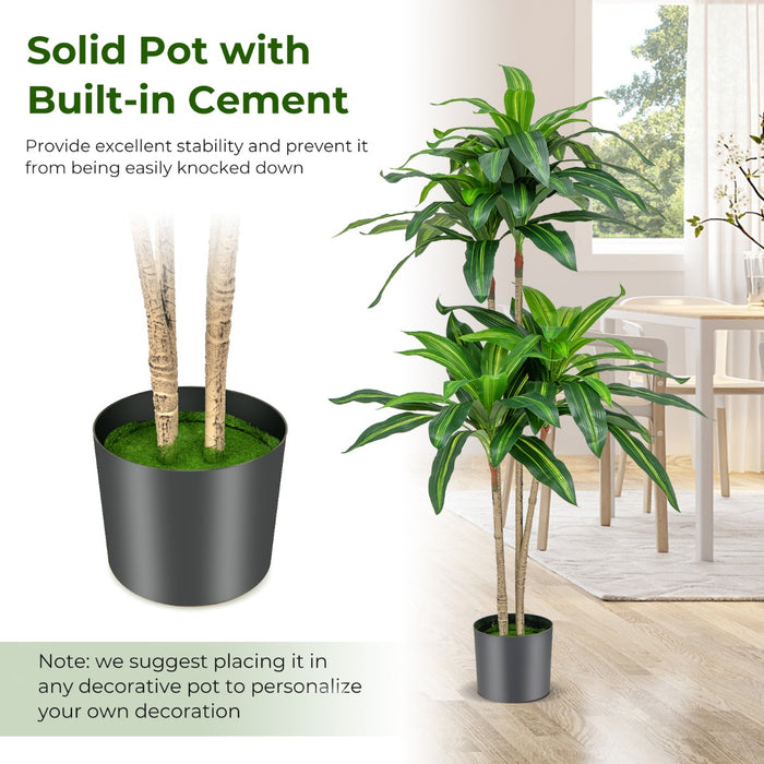 Dracaena Replica, 140 CM - Artificial Plant with 92 Lifelike Leafs and Cement Pot - Ideal Decorative Accent for Indoor Spaces