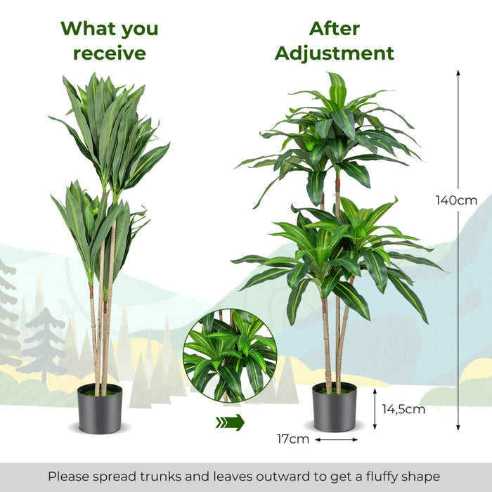Dracaena Replica, 140 CM - Artificial Plant with 92 Lifelike Leafs and Cement Pot - Ideal Decorative Accent for Indoor Spaces