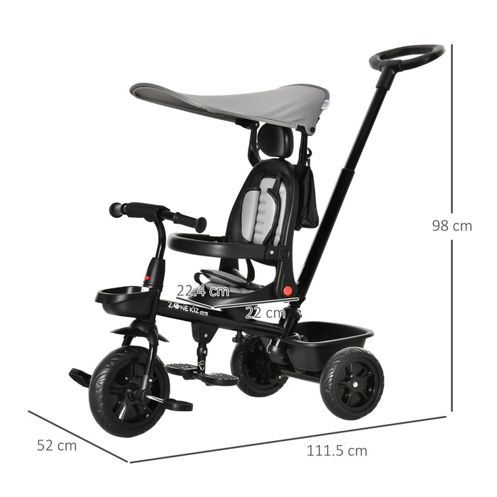 4-in-1 Convertible Trike with Reversible Seat - Adjustable Canopy, 3-Wheel Pushchair Design, Removable Handle for Toddlers - Versatile Outdoor Ride for Children Aged 1-5, Grey