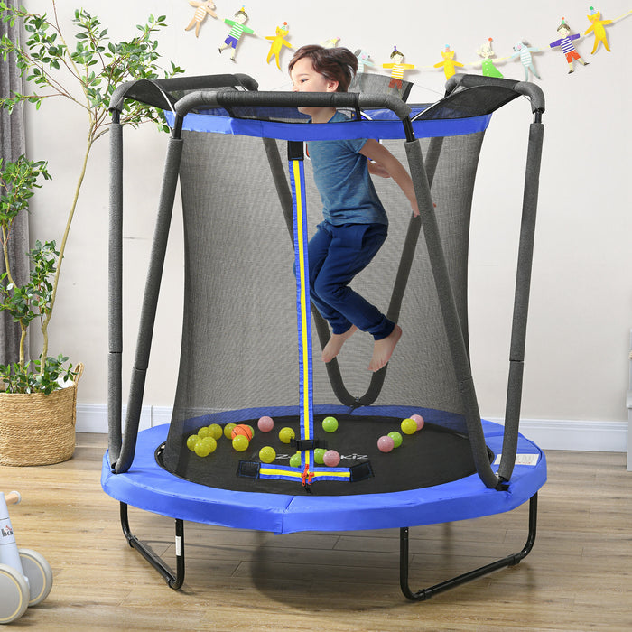 Kids' 4.6 FT Trampoline with Safety Enclosure - Includes Basketball Hoop & Ocean Balls - Perfect Outdoor Play Equipment for Children