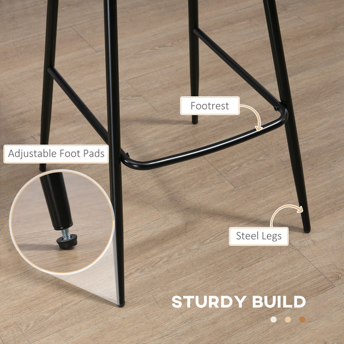 PU Leather Upholstered Bar Chairs, Set of 2 - Kitchen Stools with Backs and Steel Legs, Brown - Elegant Seating for Dining Room and Kitchen Island