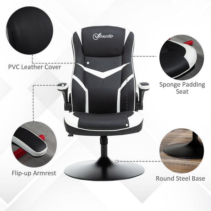 Ergonomic Gaming Chair - Adjustable Height Swivel Home Office Computer Desk Chair with Pedestal Base, Black & White PVC Leather - Comfortable Seating for Gamers and Professionals