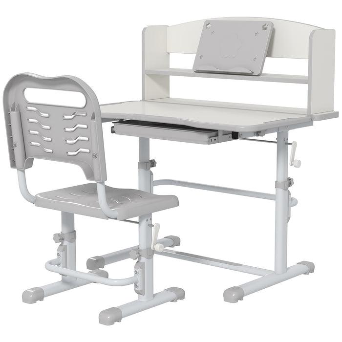 Kids' Ergonomic Study Desk Set - Height Adjustable with Drawer & Storage Shelf, 80x54.5x104cm - Ideal for Children's Homework and Craft Space, Grey