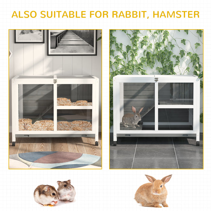 Wooden Pet Habitat - Rabbit & Guinea Pig Hutch with Pull-Out Cleaning Tray, Opening Roof, and Wheels - Ideal for Small Animals Comfort & Easy Mobility
