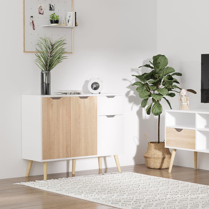 Floor Standing Sideboard Storage Cabinet with Drawer - Bedroom, Living Room, Home Office Organizer in Natural Finish - Space-Saving Storage Solution