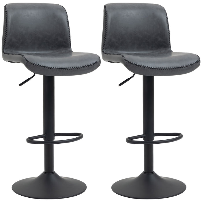 Adjustable Height Dark Grey Bar Stools - Set of 2 Swivel Chairs with Footrest for Kitchen & Home - Ideal for Breakfast Bars & Counter Seating