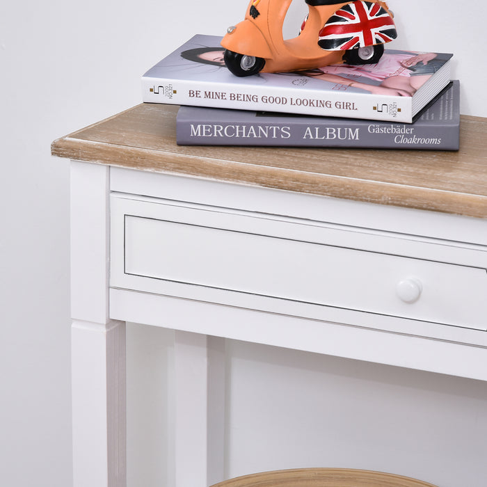 Hallway Console Table with Drawer & 2 Shelves - Elegant Retro-Styled Side Desk with Worktop Handle - Ideal Storage Solution for Bedroom and Living Room