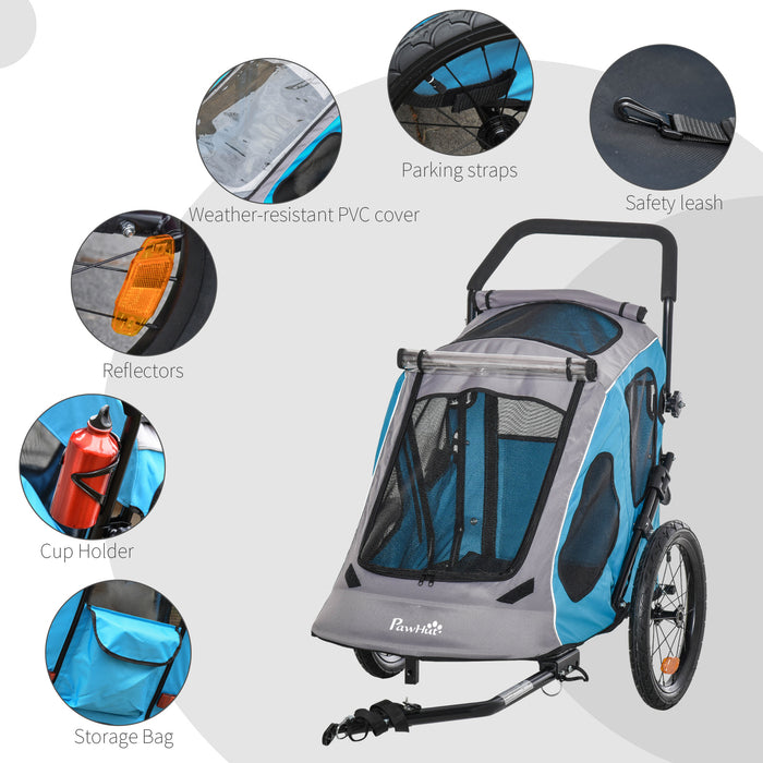 2-in-1 Dog Bike Trailer and Pet Cart Carrier - Steel Construction, 360° Rotatable Wheel, Reflectors, Cup Holder - Ideal for Active Pet Owners, Water Resistant Design in Blue