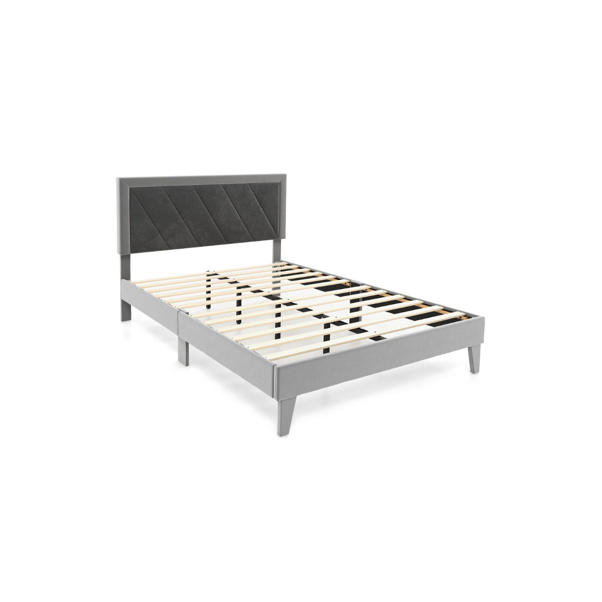 Single/Double High Headboard Platform Bed with 12 Slats - Compact ...
