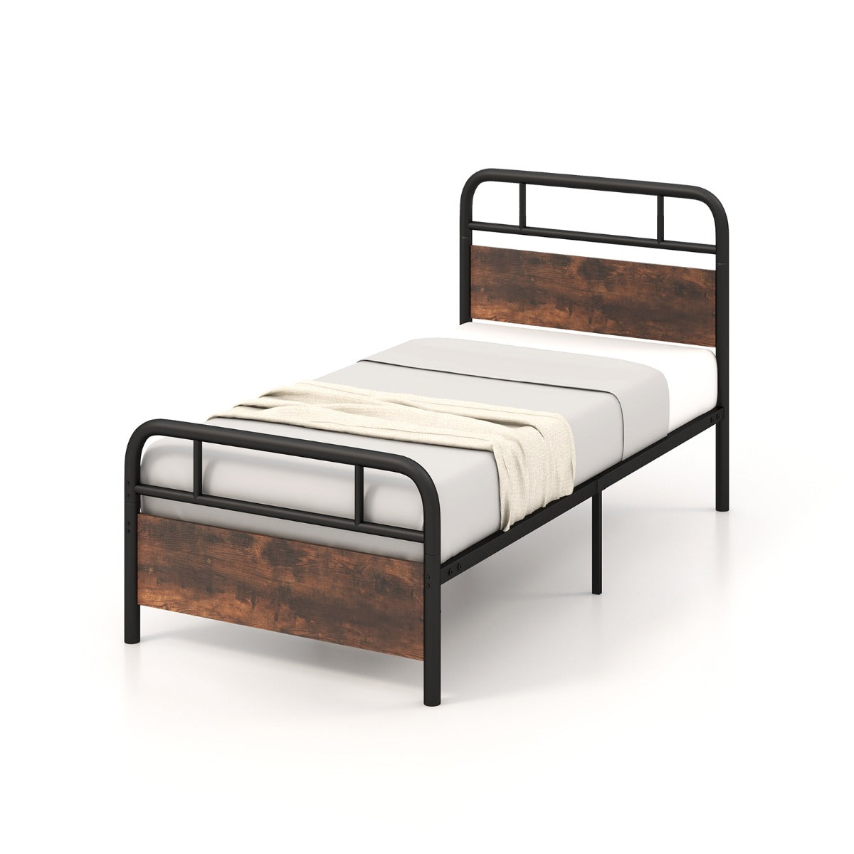 Single Size Bed Frame - Industrial Headboard, Single/Double/King Options - Ideal for any Bedroom Size