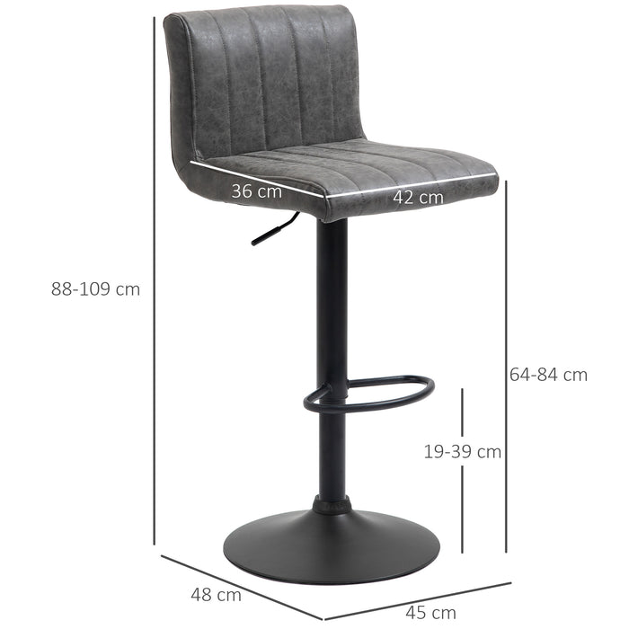 Adjustable Height Bar Chairs with Footrest, Set of 2 - PU Leather & Gas Lift Grey Bar Stools - Perfect for Home Dining & Entertainment Areas