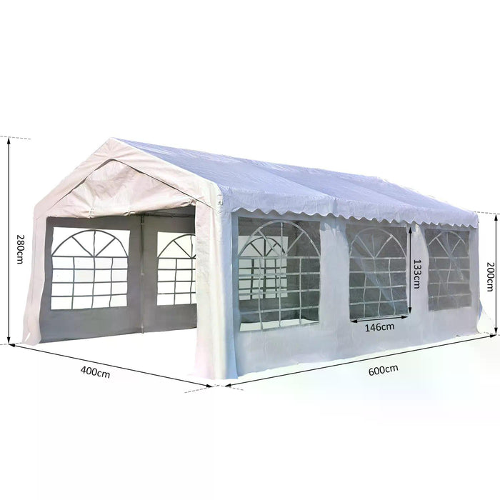 Party Tents 6m x 4m - Portable Carport Shelter with Removable Sidewalls and Doors - Ideal for Outdoor Events and Vehicle Protection