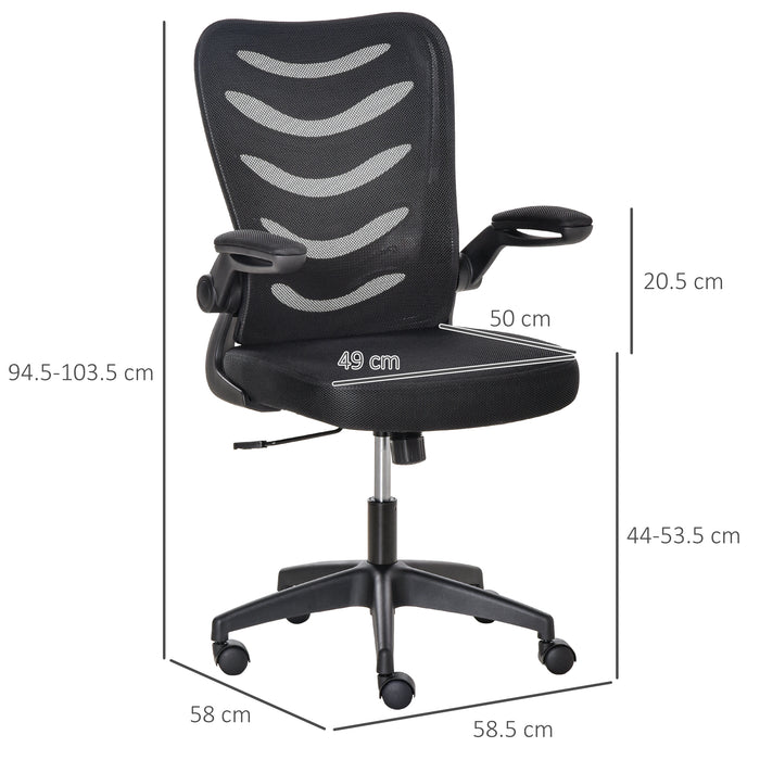 Mesh Swivel Chair - Ergonomic Home Office Task Desk Chair with Lumbar Support and Flip-Up Arms - Adjustable Height for Comfortable Seating and Posture Improvement