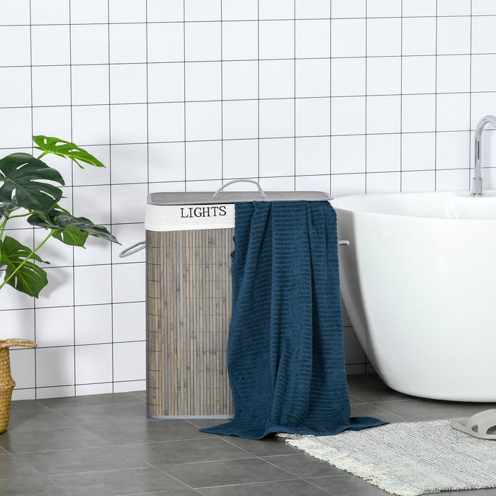 100L Dual-Compartment Laundry Basket with Flip Lid - Sturdy String Handles, Removable Liner, Water-Resistant, Collapsible Design - Space-Saving Clothes Organizer for Families