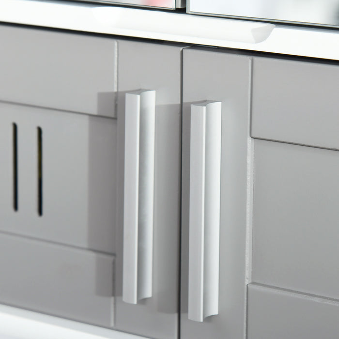 Wall-Mounted Bathroom Mirror Cabinet - Double Door Storage Cupboard with Adjustable Shelf, Grey Finish - Space-Saving Organizer for Bathroom Essentials