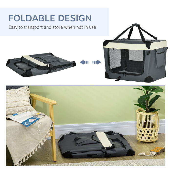 Foldable 70cm Pet Carrier - Durable Dog and Cat Travel Bag with Comfy Cushion - Ideal for Miniature and Small Pets on the Go, Grey