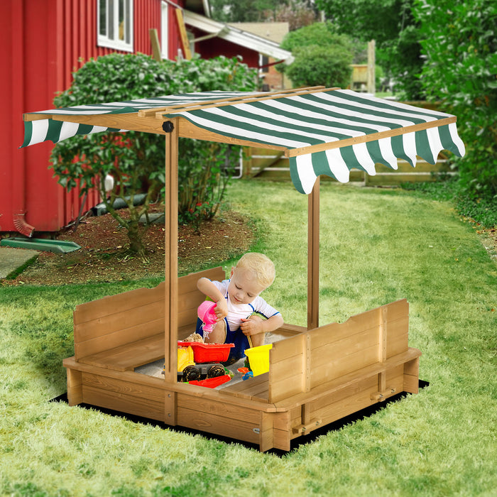 Wooden Sandpit with Canopy - Outdoor Play Sandbox with Adjustable Sunshade, Light Brown - Ideal for Kids' Creative Play and Backyard Fun