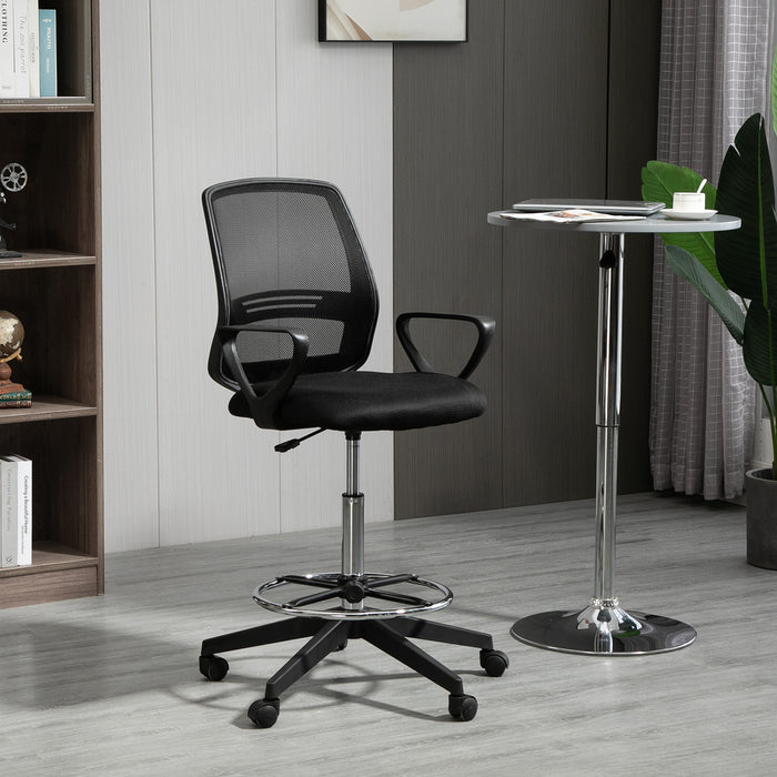 Ergonomic Mesh Drafting Chair - Tall, Adjustable-Height Office Seat with Footrest & 360° Swivel - Ideal for Architects and Artists
