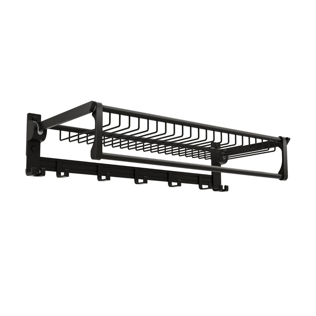 Bathroom Essentials - Foldable Towel Rack with Adjustable Bar and Movable Hooks - Ideal Space-Saving Solution for Bathrooms