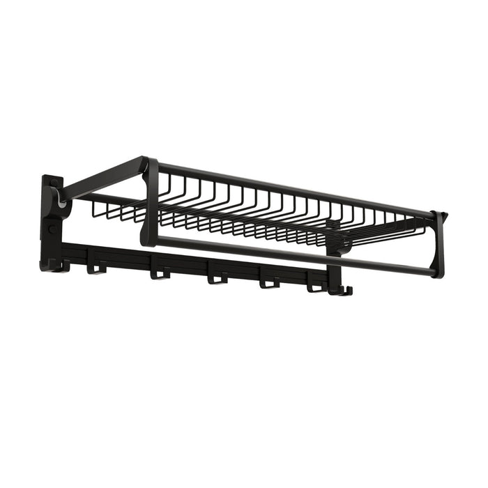 Bathroom Essentials - Foldable Towel Rack with Adjustable Bar and Movable Hooks - Ideal Space-Saving Solution for Bathrooms