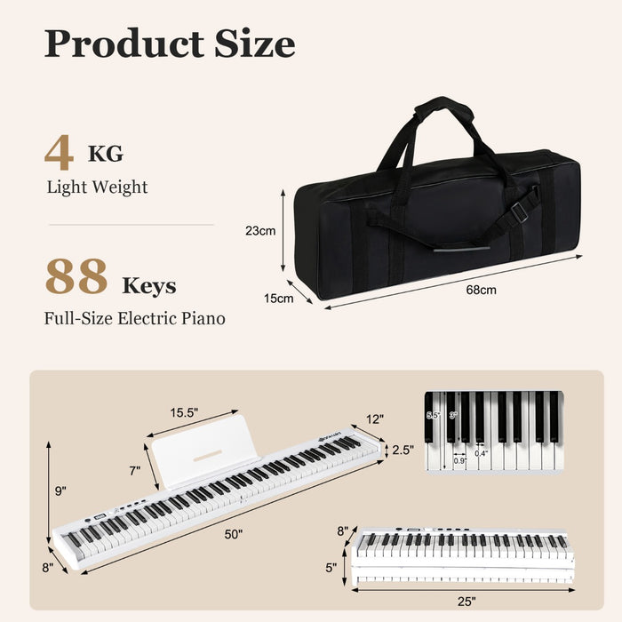 88-Key Folding Electric Piano - Full-Size, Lighted Keyboard in Black - Perfect for Budding Musicians or On-The-Go Performances