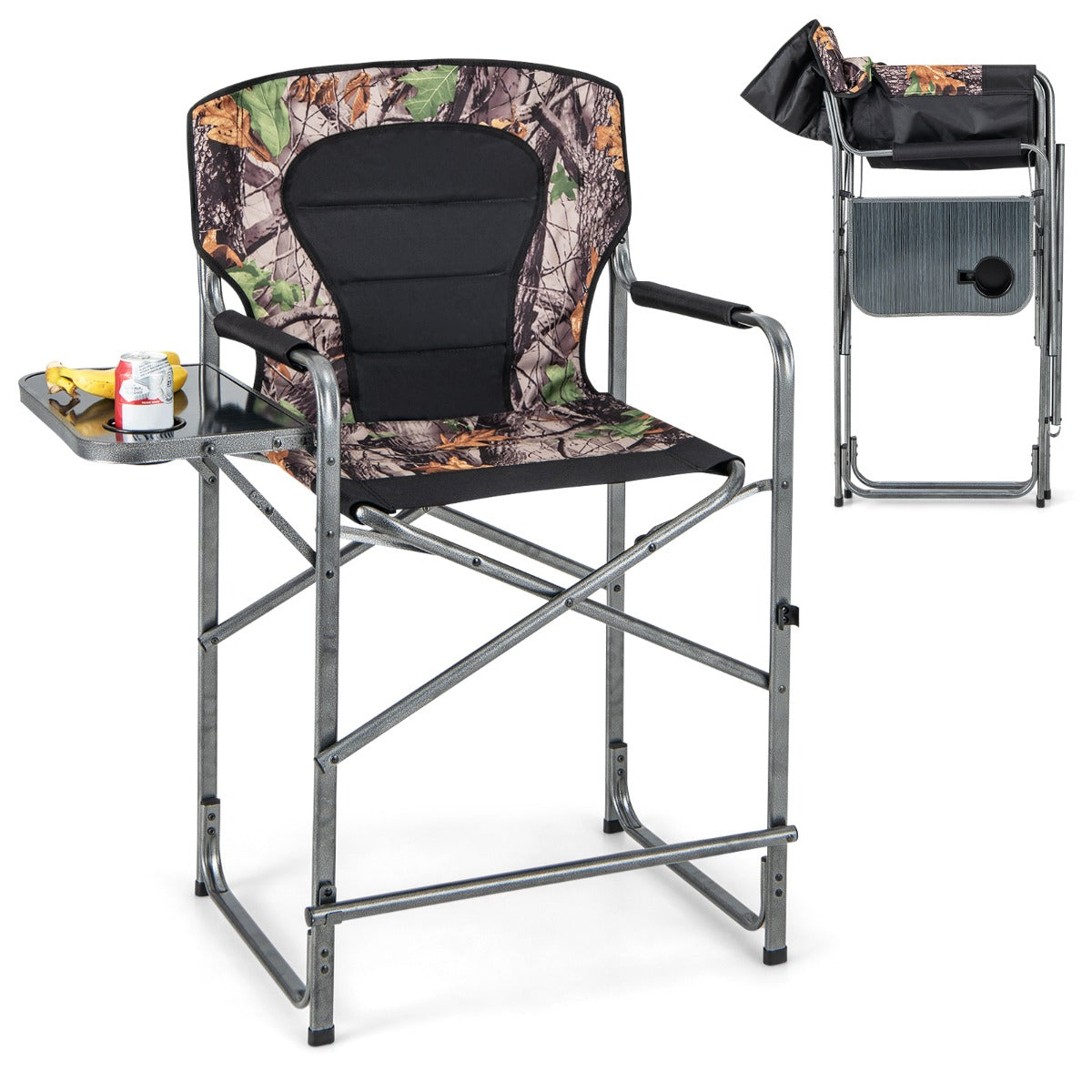 Tall Folding Hunting Chair with Side Table & Footrest in Camo — Shopsta UK