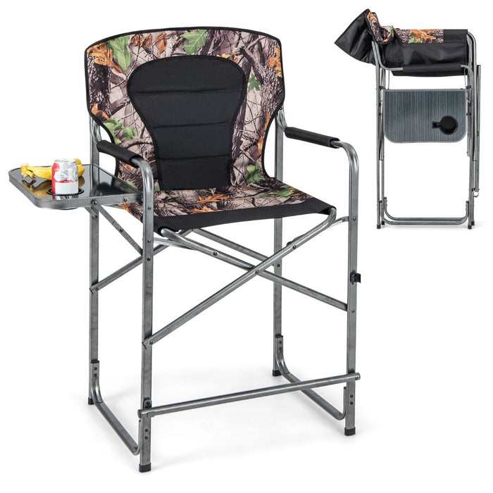 Folding Tall Hunting Chair - Side Table, Detachable Footrest, Cup Holder Feature - Ideal for Outdoor Hunters and Campers