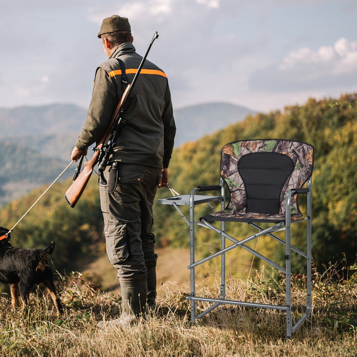 Folding Tall Hunting Chair - Side Table, Detachable Footrest, Cup Holder Feature - Ideal for Outdoor Hunters and Campers
