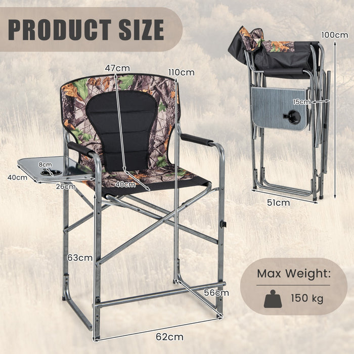 Folding Tall Hunting Chair - Side Table, Detachable Footrest, Cup Holder Feature - Ideal for Outdoor Hunters and Campers