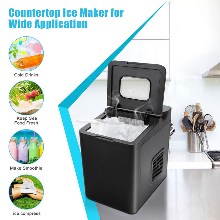 Ice Making Machine 15KG/24H - Sleek Black Countertop Design with Auto Clean Feature - Perfect for Parties and Large Gatherings