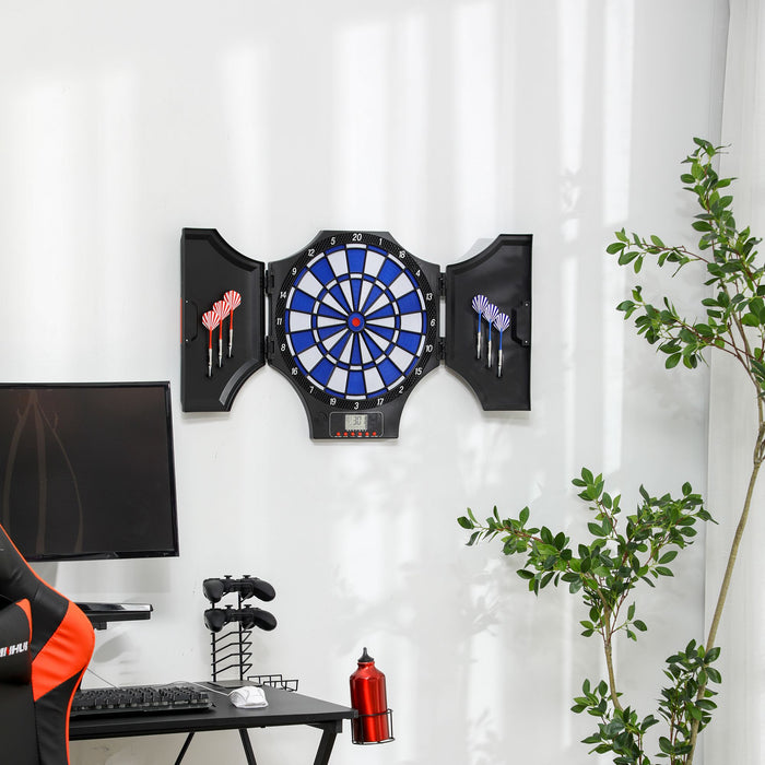 Electronic Dartboard with Cabinet and LCD Display - 31 Game Variations for 8 Players, Includes 6 Soft Tip Darts and Spare Tips - Fun Home Entertainment & Competitive Play